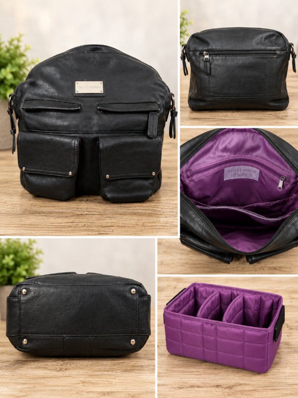 Kelly Moore 2 Sues Black Leather Camera Bag DSLR Messenger Purse